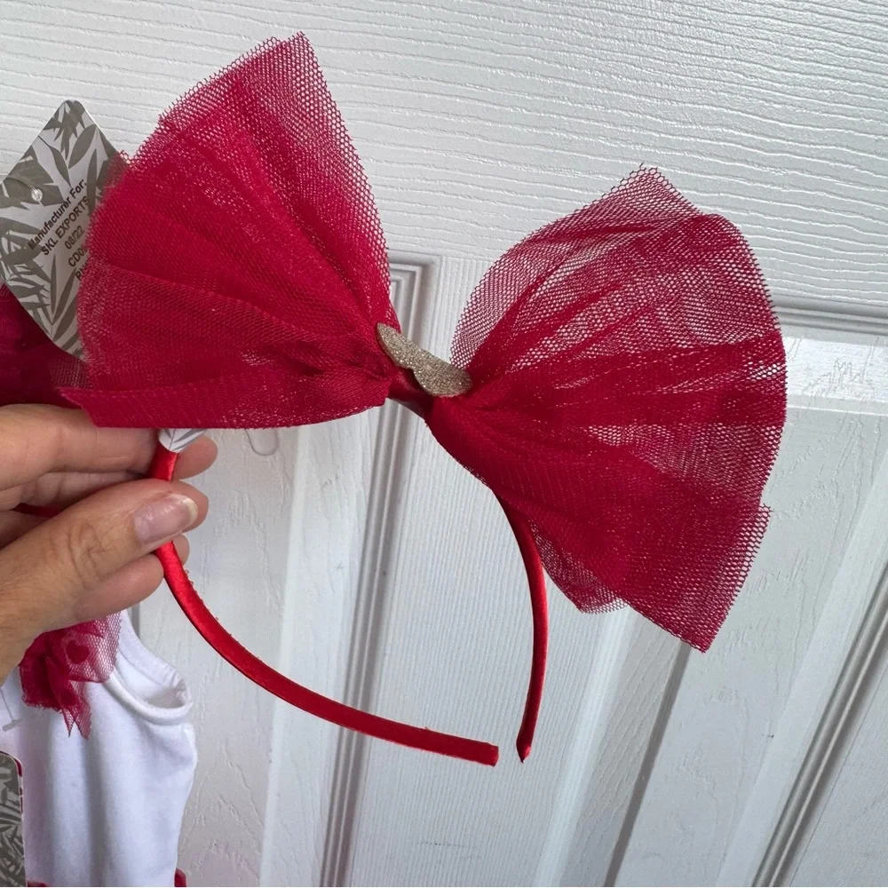 Tommy Bahama 2 Piece Girls Red White Valentine’s Tulle Dress Size 5 Headband NEW